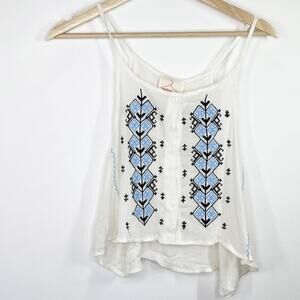 LF Native Rose Daria White Blue Embroidered Crop Tank Top Women's Size 10 NWT
